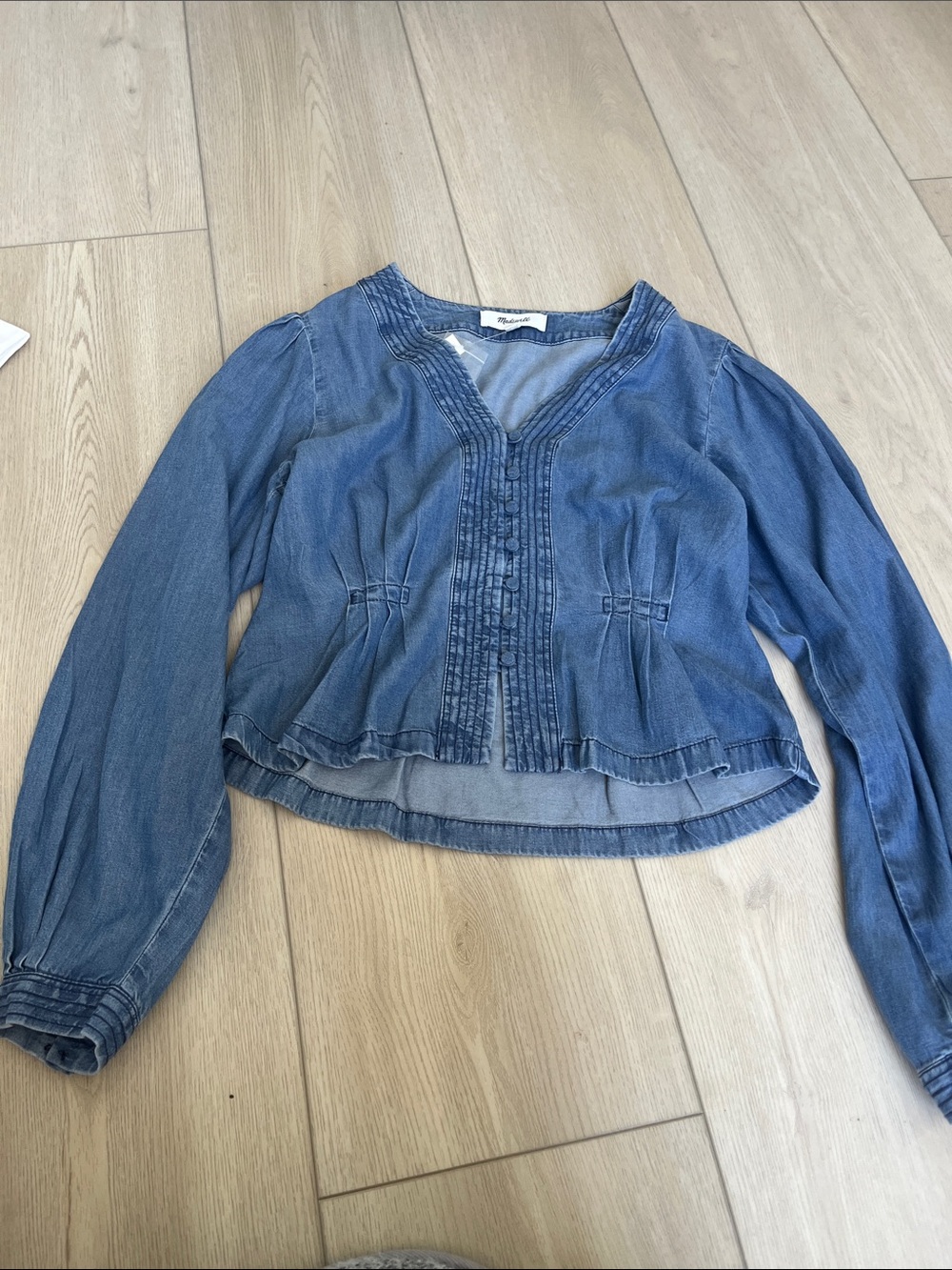 Madewell NWT Denim Blue Women's Button-Front Peplum Top